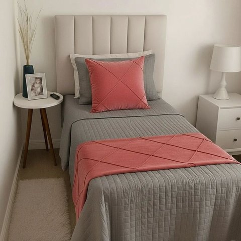 Peseira Drapeada Veludo Luxo 1,60x0,50m Dupla Face Cama Solteiro Rosa Coral