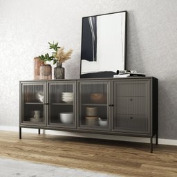 Buffet 4 Portas 3 Gavetas Vidro Canelado Aço Euforia Yescasa - 1