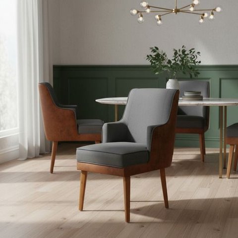 Kit 4 Cadeiras Virgínia Braço Linho Grafite Courissimo Nozes Linho Nozes Grafite