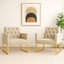 Ver imagem 2 de Kit 2 Poltronas para Recepção Thais com Base de Ferro Dourado Resistente Bege