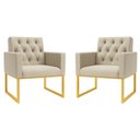 Ver imagem 1 de Kit 2 Poltronas para Recepção Thais com Base de Ferro Dourado Resistente Bege