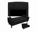 Ver imagem 1 de Jogo Cabeceira Geovana + Calçadeira Fênix Casal 140cm Suede Preto - LM DECOR