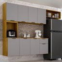 Ver imagem 2 de Armario de Cozinha Nara Compacta 8 Portas com 1 Gaveta 193cm Cinamomo/cinza