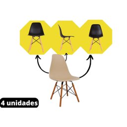Cadeira Charles Eames Eiffel Pés De Madeira Palito Kit com 4 AJL Cadeira Eames - 2