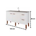Ver imagem 5 de Gabinete de Cozinha 100% Mdf Armário 144cm 2 Gavetas Branco:branco Brilho