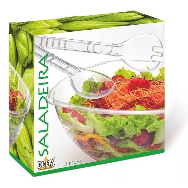 Saladeira Grande 4,5 L + Colher + Garfo de Salada Acrílico Conjunto para Salada Kit 3 Peças Top Cozi - 5