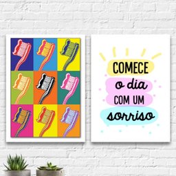Kit 2 Quadros Dentista Pop Arte 24x18cm:Madeira branca - 2