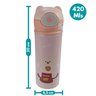 Garrafa Térmica Infantil Com Canudo 420mls Aço Inox Squeeze Escolar Tampa Ursinho Água Suco Rosa - 3