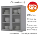 Ver imagem 5 de Armario Aereo 2 Portas Vidro Mdf 80 Cm Americana C366 Cinza Henn