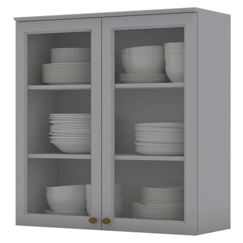 Armario Aereo 2 Portas Vidro Mdf 80 Cm Americana C366 Cinza Henn