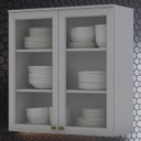Ver imagem 2 de Armario Aereo 2 Portas Vidro Mdf 80 Cm Americana C366 Cinza Henn