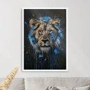 Ver imagem 2 de Quadro Leão Tinta Azul 45x34cm - com Vidro:moldura Preta