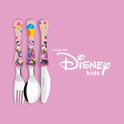 Kit Refeição Infantil Minnie Disney 6 Peças Prato, Tigela, Copo 3d e Talheres - Tuut - 6