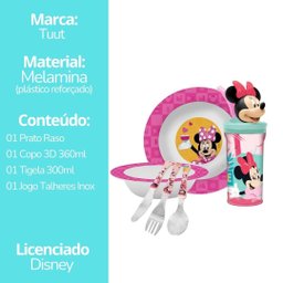 Kit Refeição Infantil Minnie Disney 6 Peças Prato, Tigela, Copo 3d e Talheres - Tuut - 8