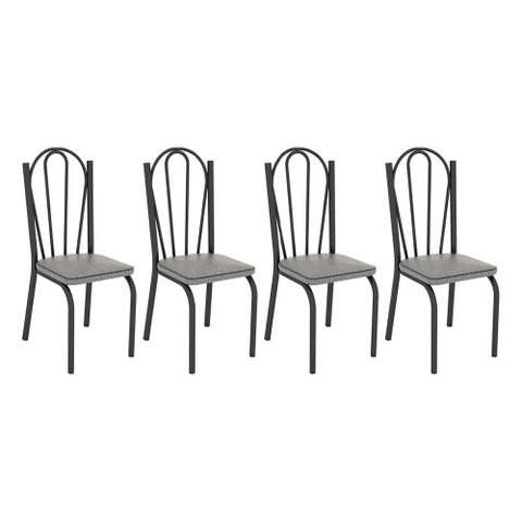 Kit 4 Cadeiras de Cozinha Alabama Estampado Platina Pés de Ferro Preto - Pallazio