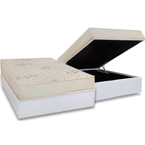 Conjunto Box Baú Casal: Colchão Espuma Luckspuma D45 Gran Luck Floral Pró Saúde + Base Crc