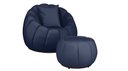 Ver imagem 1 de Kit Poltrona Decorativa C/puff e Almofada Concha Veludo Azul Marinho - Montanaris Decor