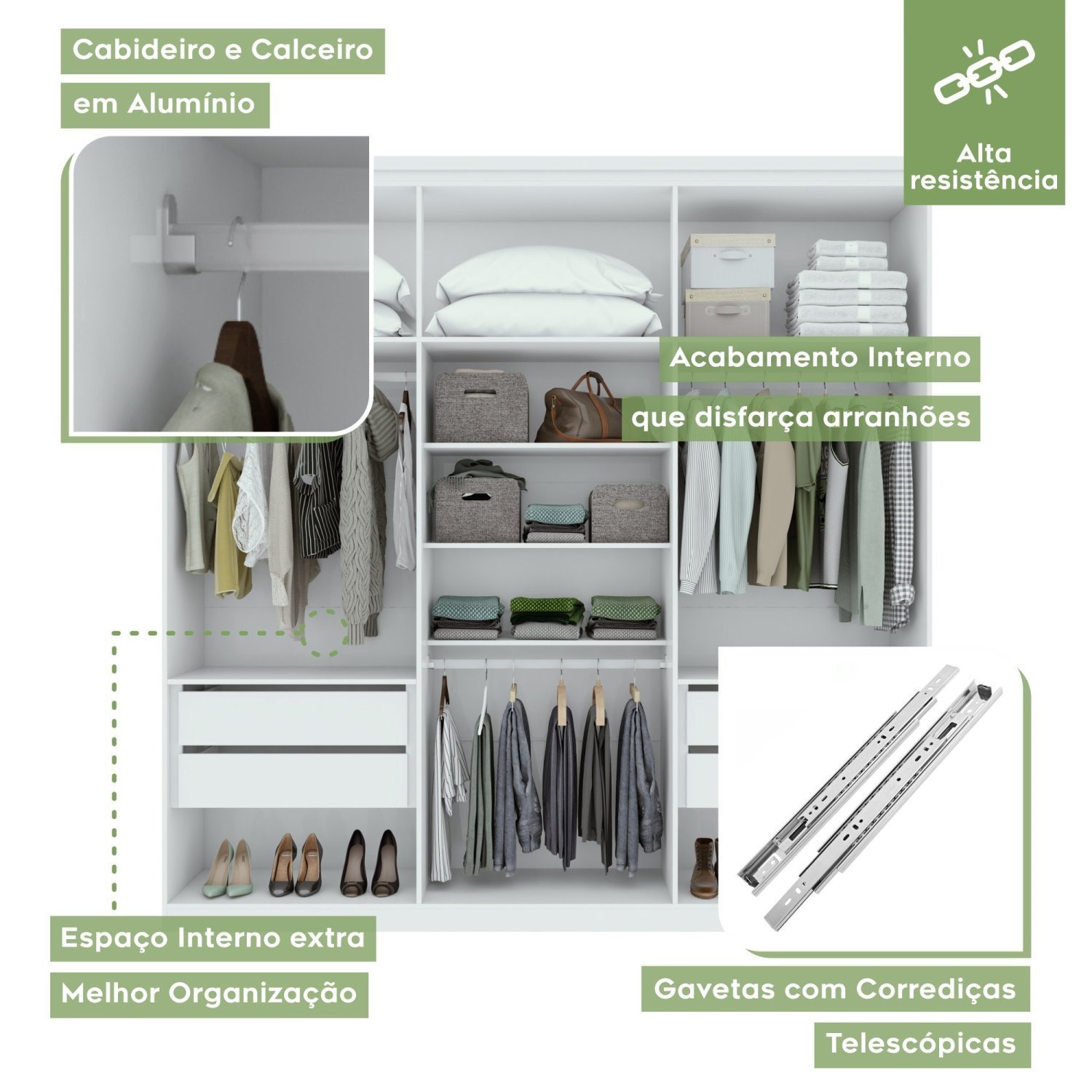 Guarda Roupas 6 Portas 4 Gavetas 100% MDF com Espelho Like Yescasa - 6