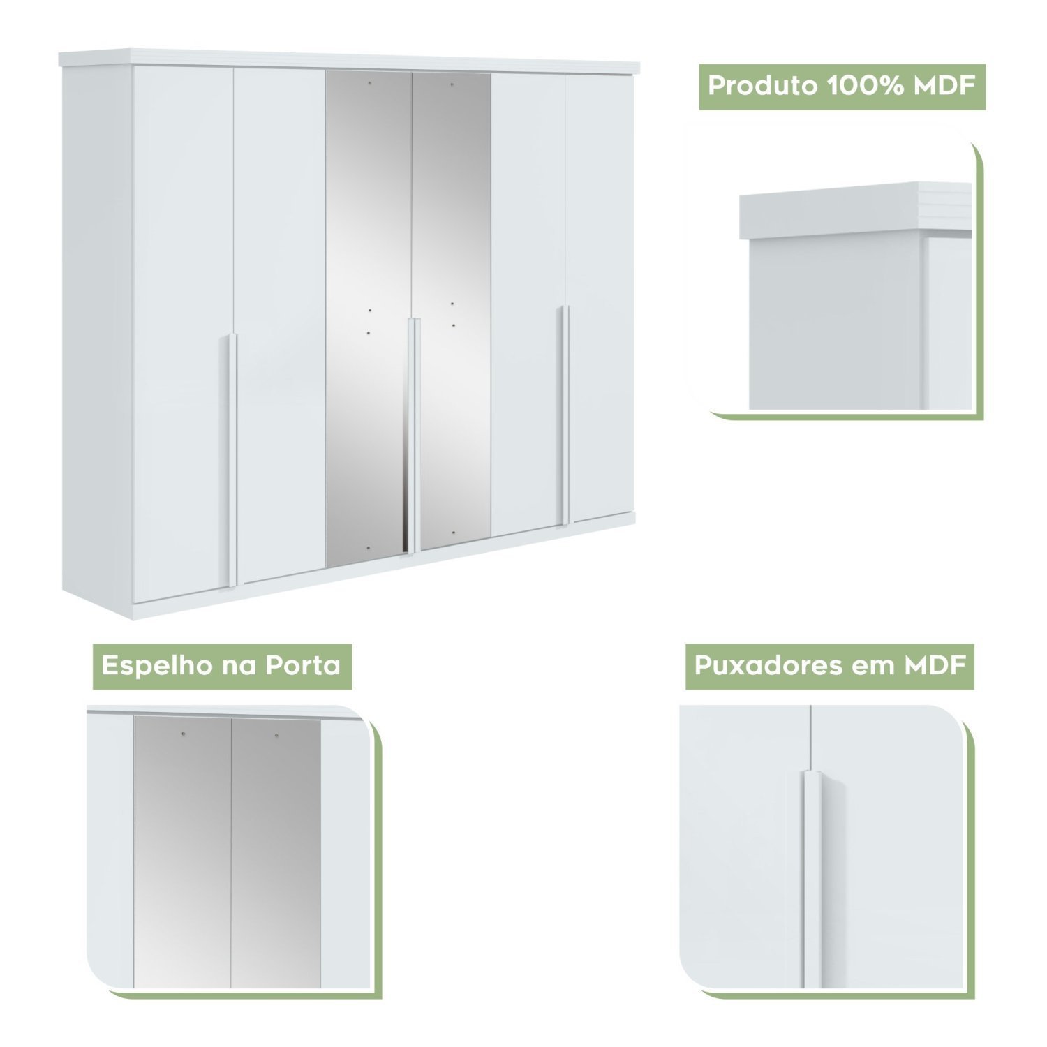 Guarda Roupas 6 Portas 4 Gavetas 100% MDF com Espelho Like Yescasa - 7