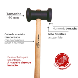Martelo de Borracha Preto para Aplicação de Cerâmica 60mm Durín - 2