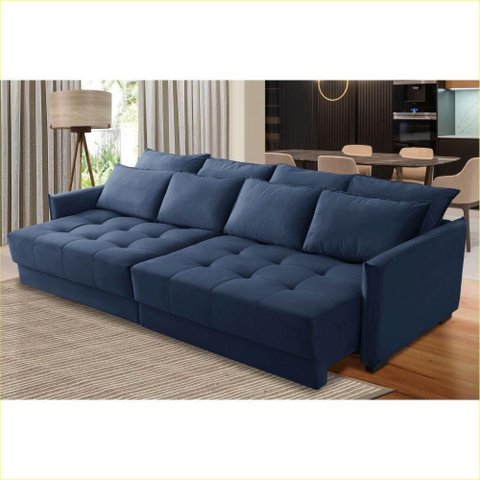 Sofá sem Caixa Retrátil Reclinável 2,50m Catarina Veludo Azul Rover & Beato