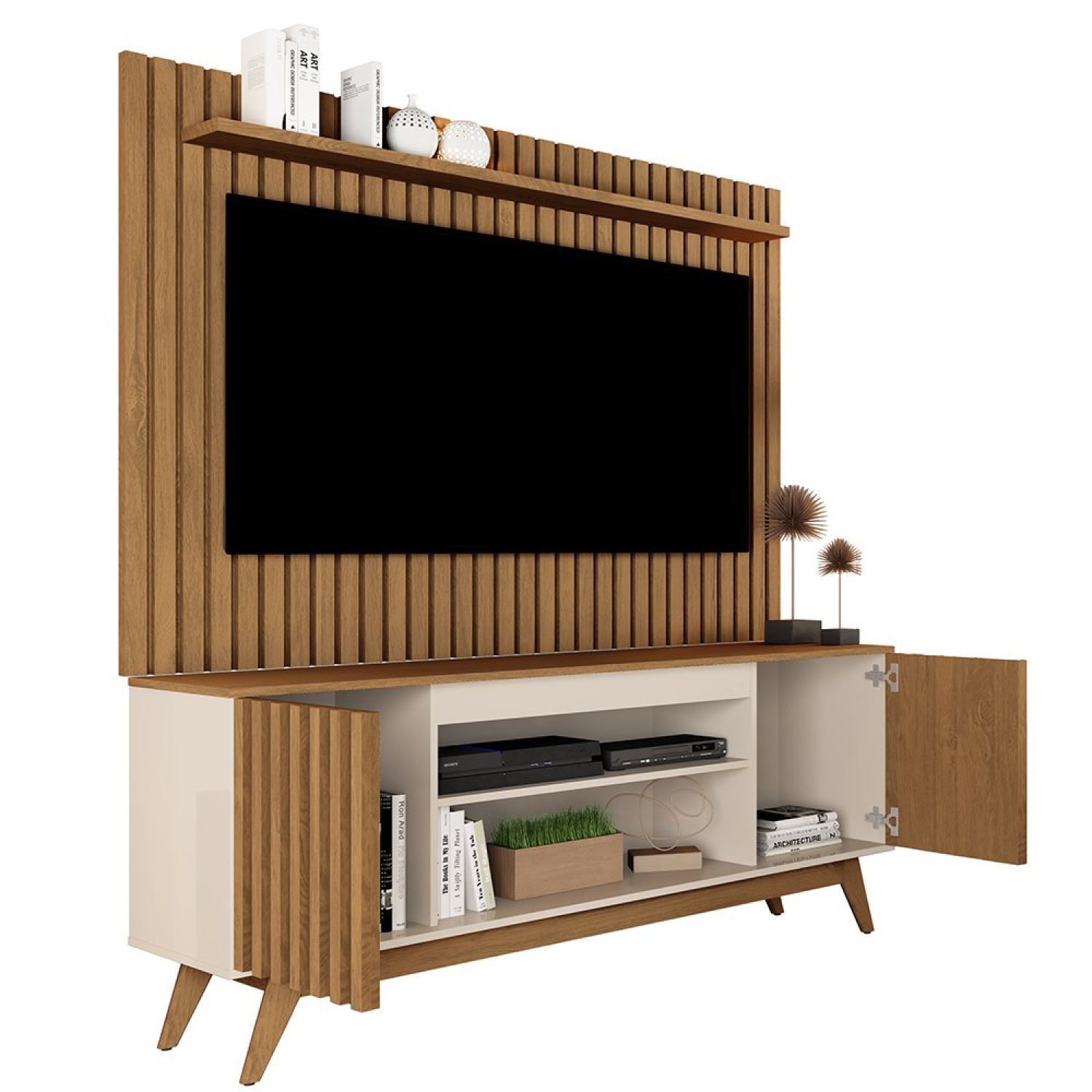 Rack Ripado Malibu Wood com Painel Classic para TV até 60 Polegadas 2 ...