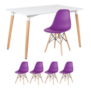 KIT - Mesa de jantar retangular Eames 80 x 120 cm branco + 4 cadeiras Eiffel DSW Roxo