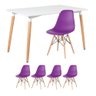 KIT - Mesa de jantar retangular Eames 80 x 120 cm branco + 4 cadeiras Eiffel DSW Roxo - 1