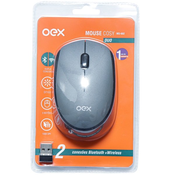 Mouse Bluetooth e Wireless 1000 DPI OEX COZY MS602 Prata