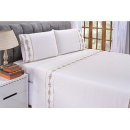 Lençol 180 Fios Queen 4pçs Bordado 400 Fiosdiamante Palha - 2