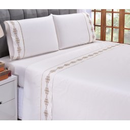 Lençol 180 Fios Queen 4pçs Bordado 400 Fiosdiamante Palha - 3