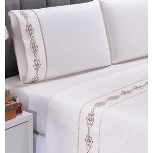 Lençol 180 Fios Queen 4pçs Bordado 400 Fiosdiamante Palha