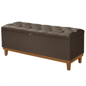 Recamier Baú Dubai Corino Marrom Casal 1,30m Estofado Base Madeira