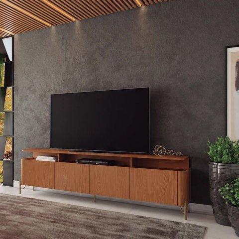 Rack Bend 180 cm Porta Lisa Incolar Cedro com Pé Dourado