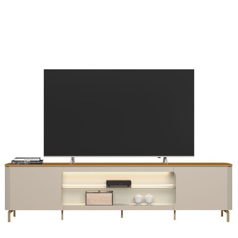 Rack para TV até 85" com 2 Portas e Prateleira de Vidro Salerine Tauari/Off White Fosco
