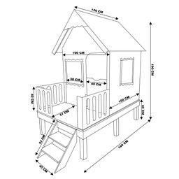 Casinha de Brinquedo Artesanal Rosa com Cercado e Escada Telhado Branco L12 - Gran Belo Casinha Infa - 4