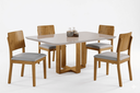 Ver imagem 1 de Conjunto Sala de Jantar 4 Lugares Safira Mesa e Cadeiras Madeira Maciça Tecido Linho Prata e Tampo C