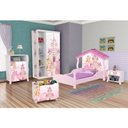 Ver imagem 1 de Conjunto Quarto Infantil Guarda Roupa 2 Portas Cômoda e Mesa de Cabeceira Lara e Cama Casa Princesa