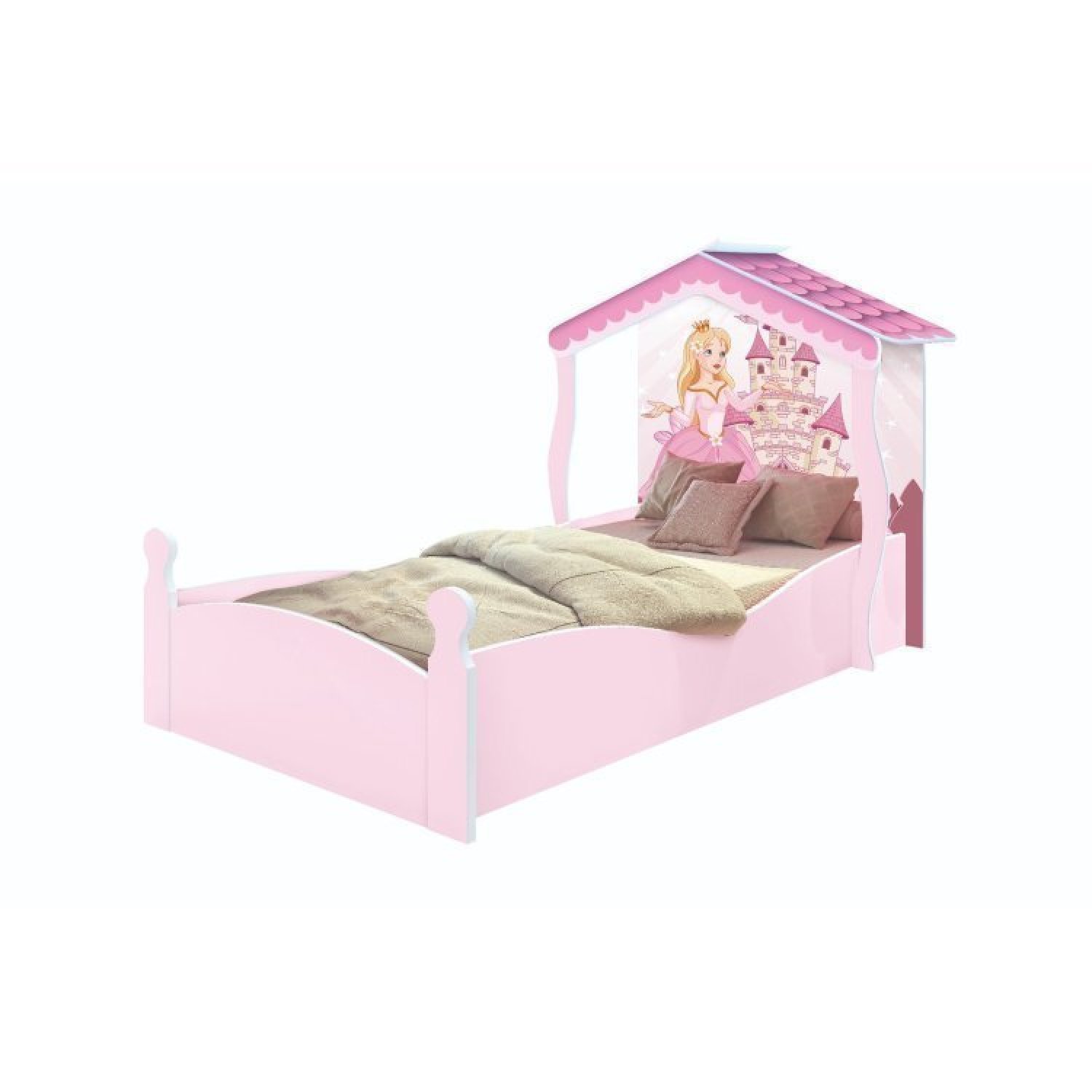 Conjunto Quarto Infantil Guarda Roupa 2 Portas Cômoda e Mesa de Cabeceira Lara e Cama Casa Princesa - 14