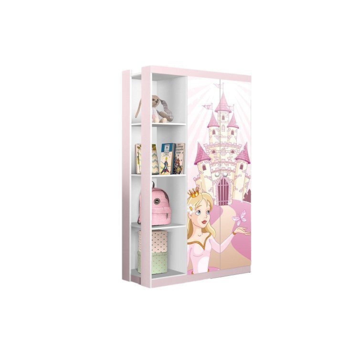 Conjunto Quarto Infantil Guarda Roupa 2 Portas Cômoda e Mesa de Cabeceira Lara e Cama Casa Princesa - 4