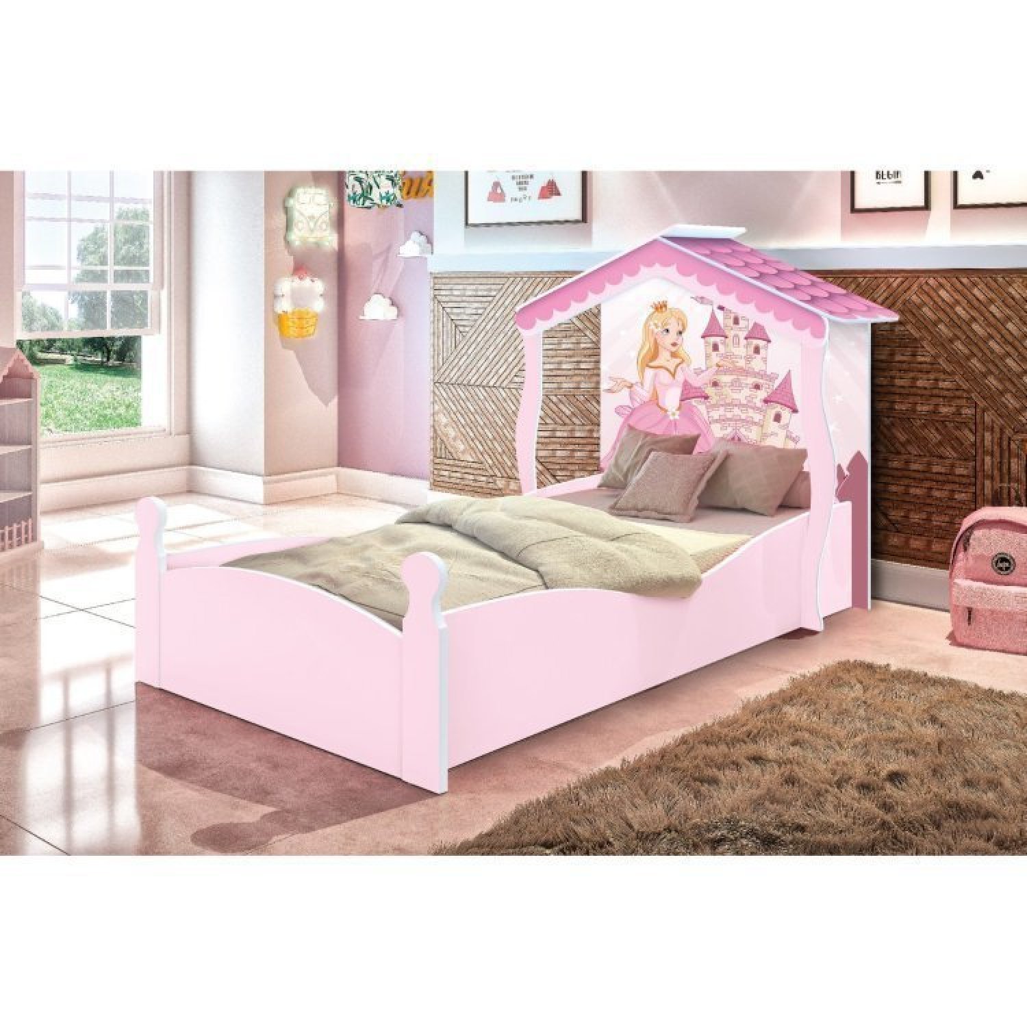 Conjunto Quarto Infantil Guarda Roupa 2 Portas Cômoda e Mesa de Cabeceira Lara e Cama Casa Princesa - 13