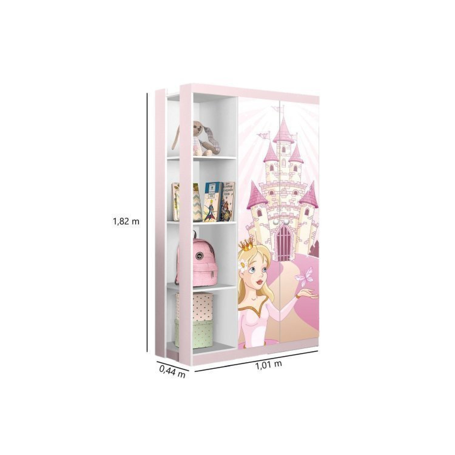 Conjunto Quarto Infantil Guarda Roupa 2 Portas Cômoda e Mesa de Cabeceira Lara e Cama Casa Princesa - 5