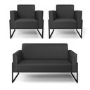 Ver imagem 1 de Sofá Namoradeira com 2 Poltronas Base Industrial Alta Preto Marisa Corino Preto D03 - D’Rossi