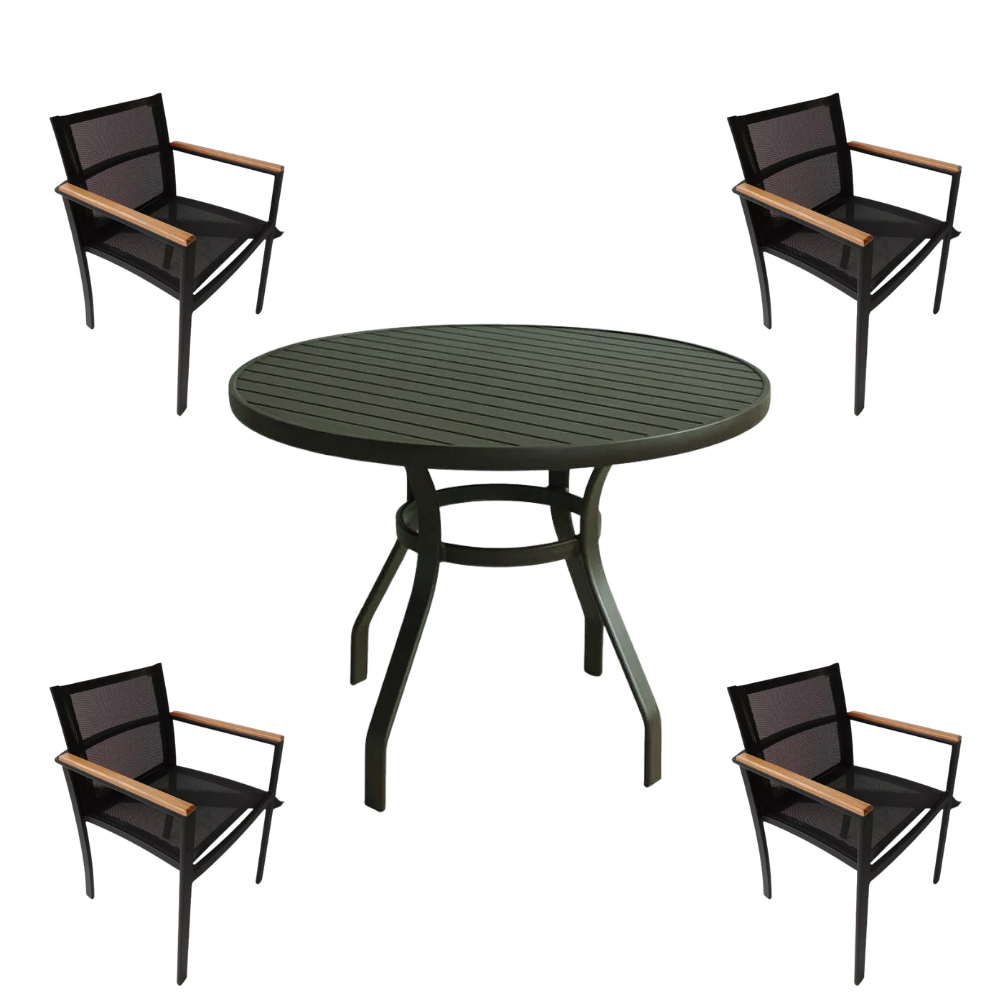 Mesa para Piscina com 4 Cadeiras de Alumínio e Tela Sling Resistente a Sol e Chuva