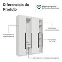 Ver imagem 4 de Guarda-Roupa Solteiro 4 Portas Batentes Branco/Branco/Preto Venus Madesa