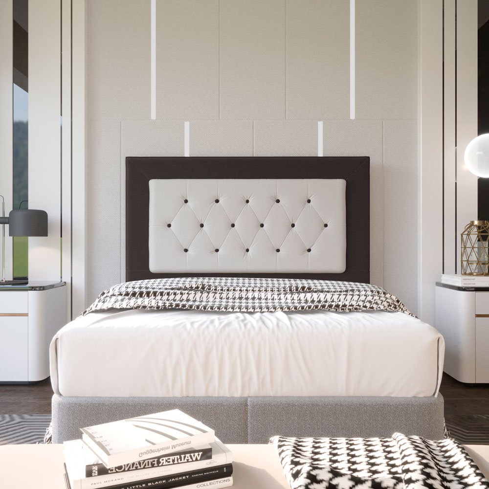 Cabeceira Casal 1,40m Havana Suede com Corino Branco - Pallazio - Marrom - 2