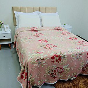 Manta Estampado Floral e Dupla Face com Sherpa Casa Dona