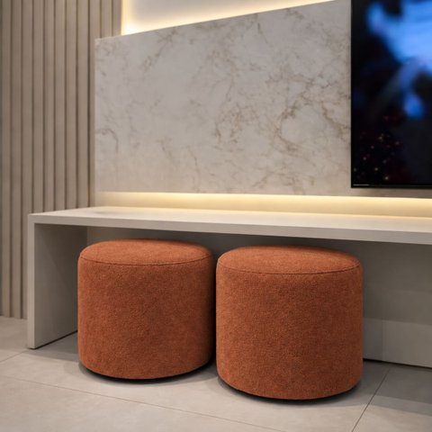 Kit 02 Puff Perse 40cm Decorativo Tecido Boucle Banqueta Puffe Redondo
