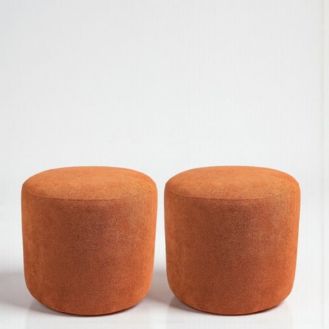 Kit 02 Puff Perse 40cm Decorativo Tecido Boucle Banqueta Puffe Redondo