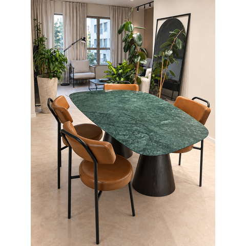 Mesa de Jantar Orgânica Essenza Duo Cone 220x110cm – Verde Guatemala com Base Preto
